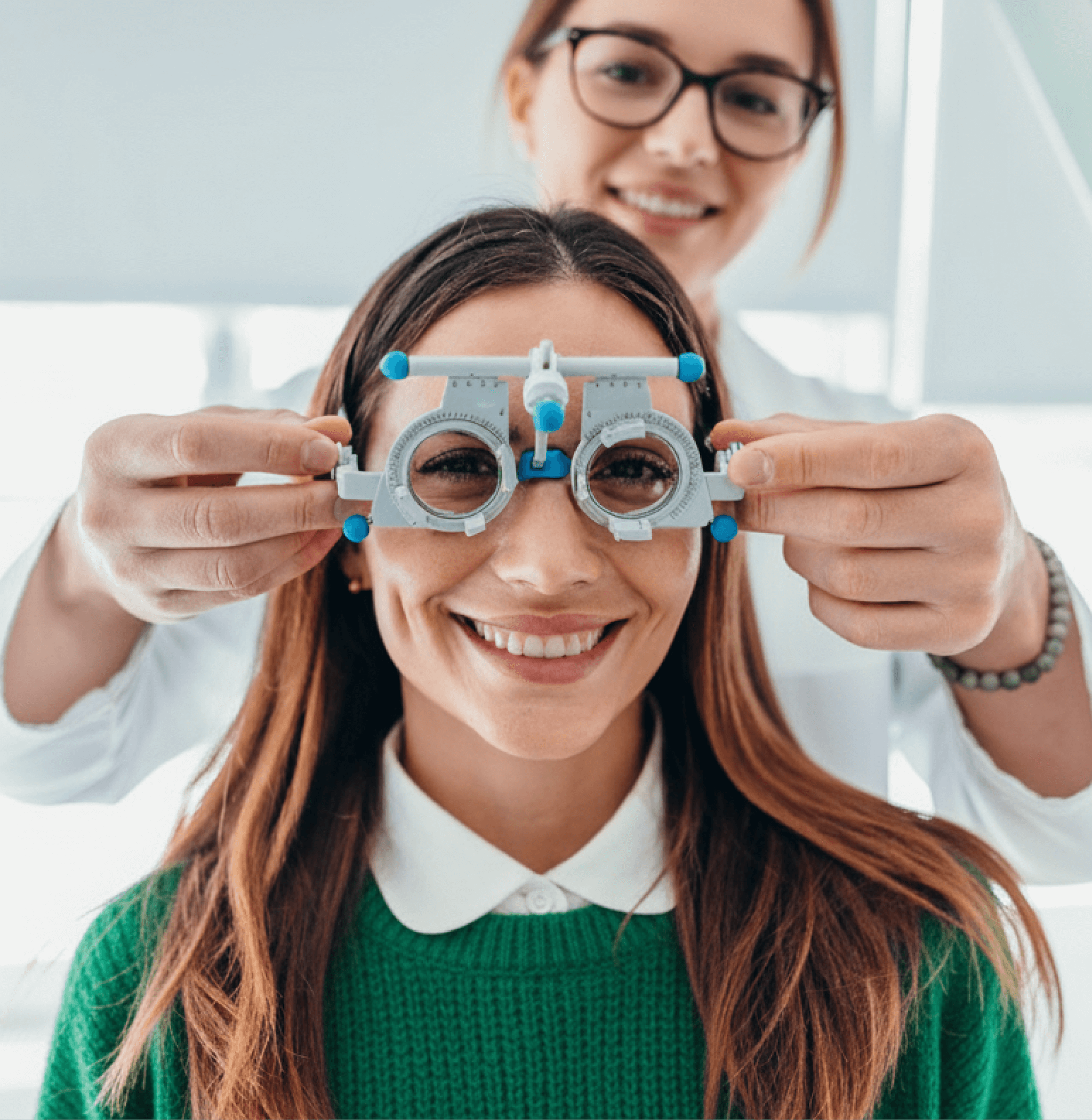 Traditional method of measuring pupillary distance being performed by a Dresden Vision optician.