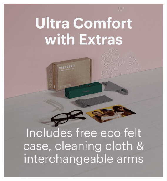 Ultra Comfortwith Extras. Includes free eco felt case, cleaning cloth & interchangeable arms.